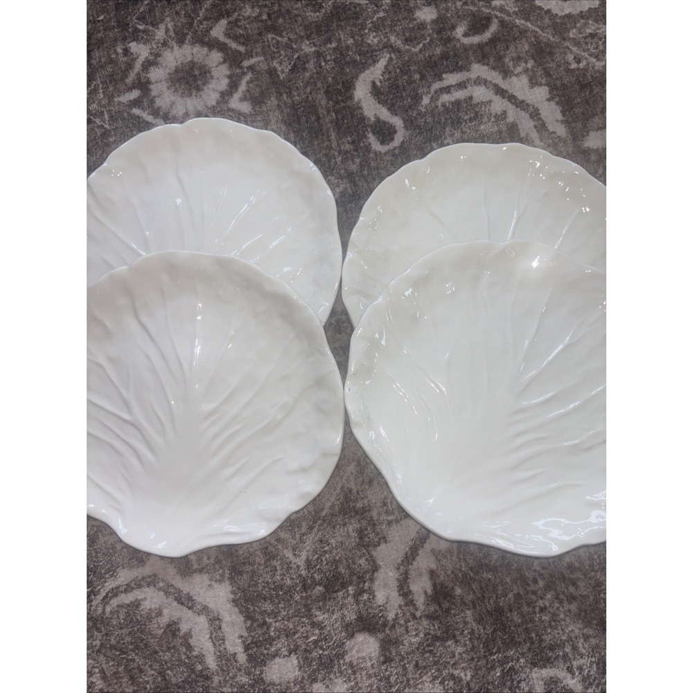 (4) Threshold White Radicchio Cabbage Ware Leaf Salad Plate Set Of 4